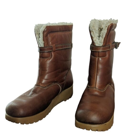 Vintage Sherpa Shearling Lined Leather Platform Boot Rubber Sole 70’s Dexter 8 - Picture 3 of 13
